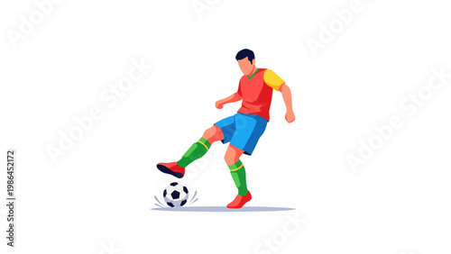 Man Kicking Soccer Ball in Motion.