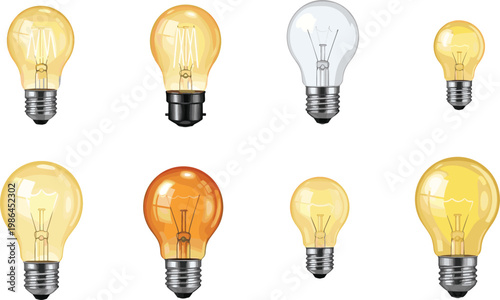 Light Bulb Collection Set with Vintage and Modern Glass Lamps for Energy Idea Innovation Vector Illustration Design