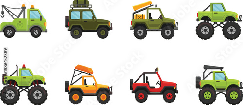 Off Road Jeep Collection Set with 4x4 Adventure Vehicles for Safari Travel Vector Illustration Design