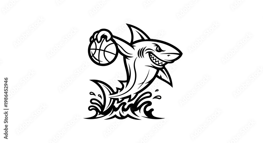 Naklejka premium simple black silhouette illustration of a shark resting on a branch in a cute cartoon vector style