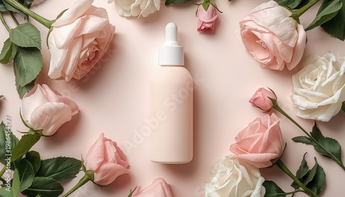 blank Beauty product surrounded by soft floral elements