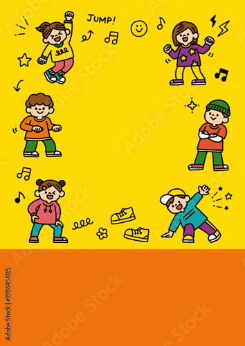 子供 ダンス 手描き背景イラスト テキストスペース チラシ向け