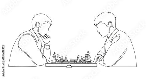 Two boys playing chess, strategic thinking, intellectual game, competition, focus, concentration, skill, strategy