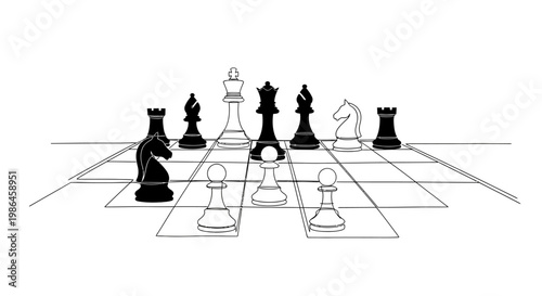 Chess Game Strategy Black and White Pieces on Board - Strategic Planning
