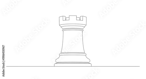 Minimalist Chess Rook Drawing, Strategy Game Piece, Strategy, Board Game, Single Object, White Background