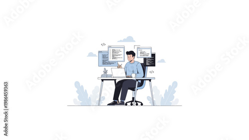 Man sitting at office desk working.