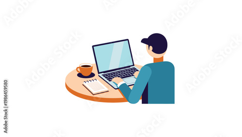 Man working on laptop computer.