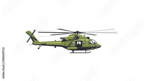 Military Green Helicopter in Flight.