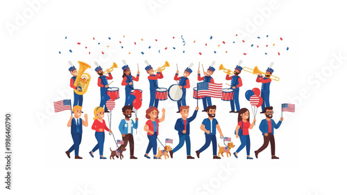 People Celebrating with Flags and Trumpets.