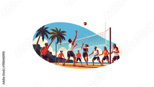 People Playing Beach Volleyball Together.