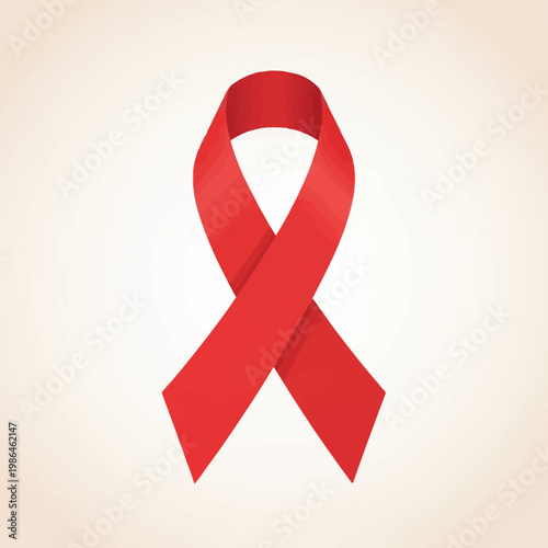 Red awareness ribbon symbol representing HIV AIDS awareness, heart disease, and substance abuse prevention, realistic 3D vector illustration isolated on a neutral light background.