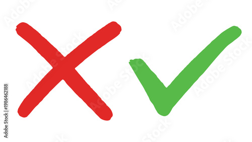 赤いバツマークと緑のチェックマーク、正解不正解記号