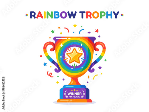 Celebrating Achievement with a Vibrant Rainbow Trophy, Symbolizing Victory and Diversity