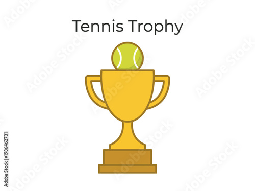 A golden tennis trophy with a green tennis ball on top, symbolizing victory and achievement in sports