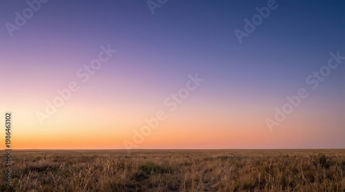 Vast field under a purple and orange gradient sunset sky with no people