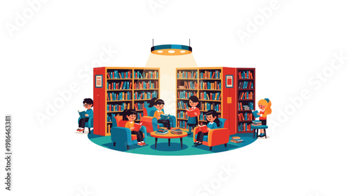 People sitting in a library reading.