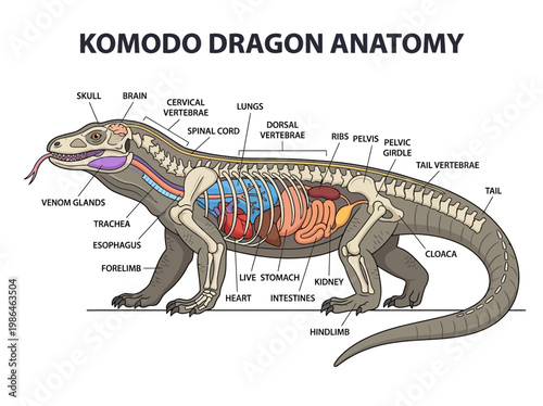 Komodo Dragon Anatomy A Detailed Diagram of the Reptile's Skeletal and Internal Systems