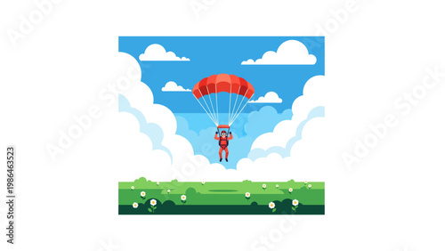 Person Wearing Red Parachute Landing Safely.