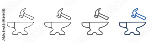 
outline icon set anvil with hammer and anvil design