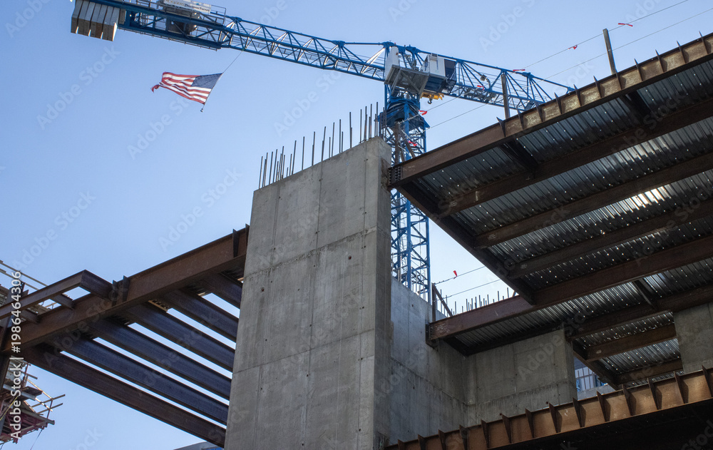 Fototapeta premium Construction Site with American Flag