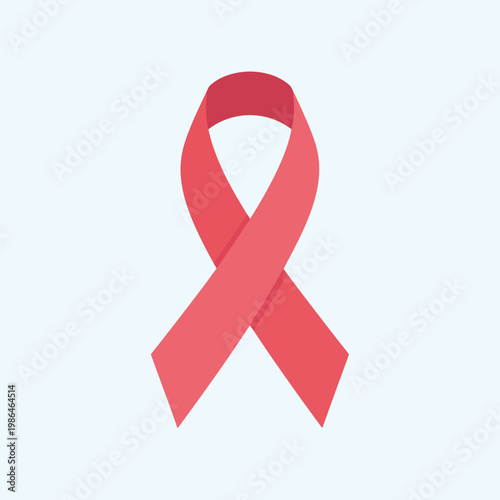 Red awareness ribbon symbol representing HIV/AIDS, heart disease, or stroke prevention, featuring a flat minimalist design isolated on a solid light background for medical support.