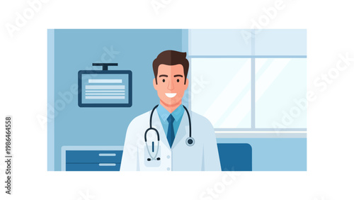 Smiling male doctor in white coat.