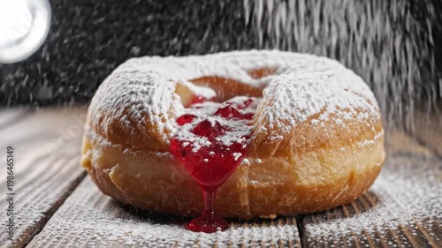 Delicious Fresh Orange Donut with Jam Filling and Powdered Sugar