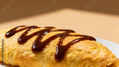 Gourmet omurice presentation with smooth omelet texture and rich sauce