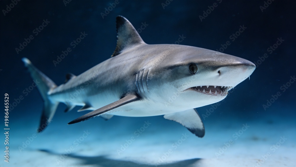 Obraz premium Majestic Shark Swimming Gracefully in Deep Blue Underwater Habitat