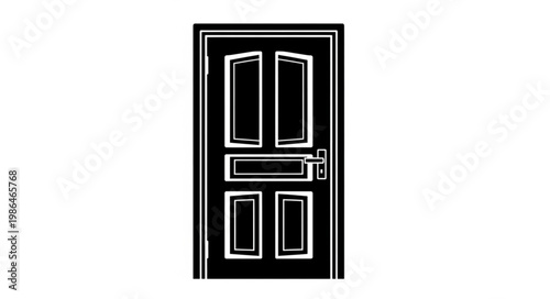 Black wooden door with glass panels and silver handle.