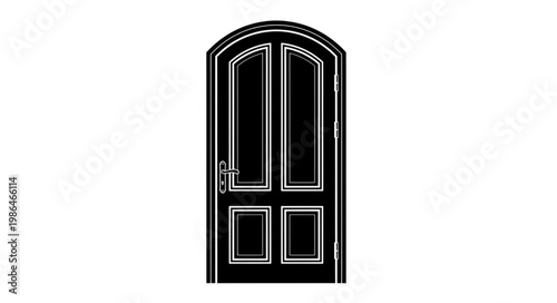 Elegant arched double door with ornate handle and panels.