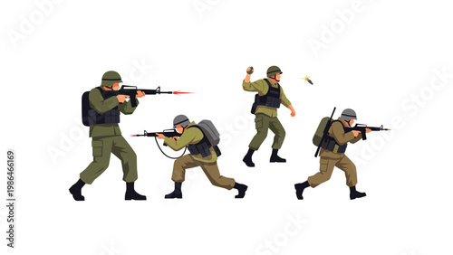 Soldiers in combat gear moving forward.