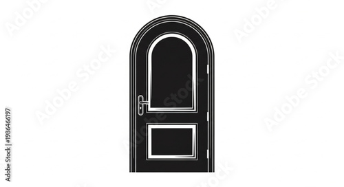 Black arched doorway with white trim and handle.