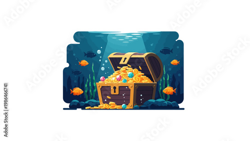 Treasure chest filled with gold coins.