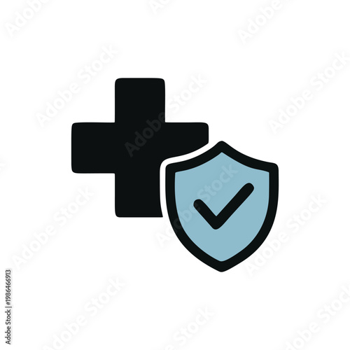 Handdrawn Line Healthcare Insurance Shield with Plus Sign Illustration
