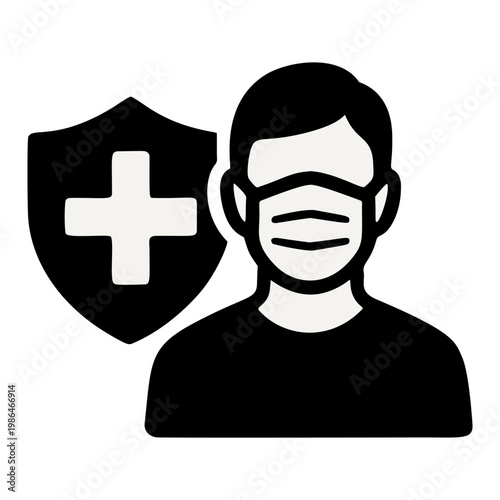 Simple Lineart Person Wearing Face Mask with Shield Icon Illustration