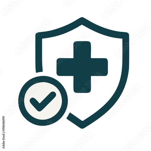 Clean Outline Shield with Checkmark and Cross Sign for Health Insurance
