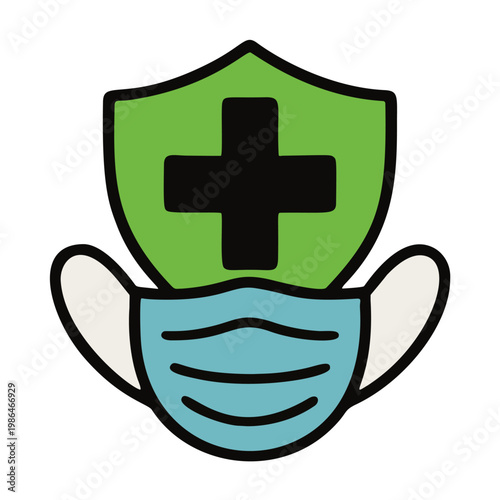 Outline Handdrawn Medical Protection Shield with Mask Health Icon