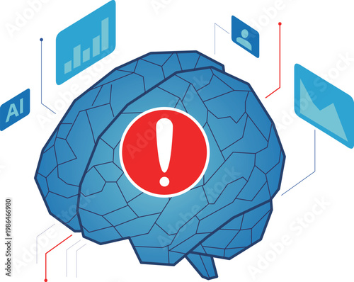 AIと脳と危険マークのイラスト