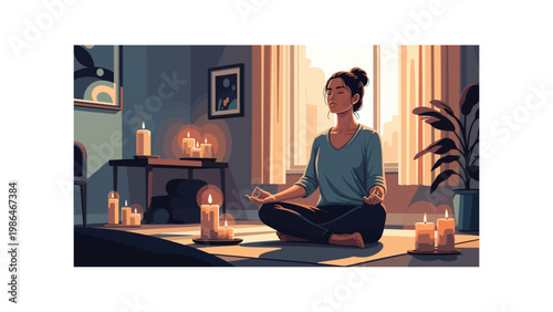 Woman Sitting in Lotus Position Meditating.