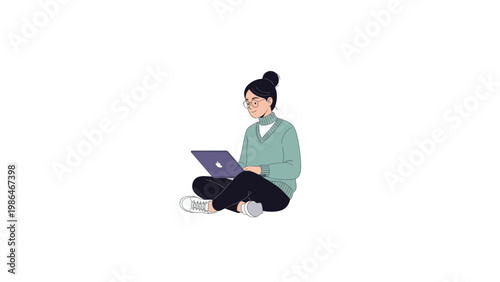 Woman sitting with laptop computer.