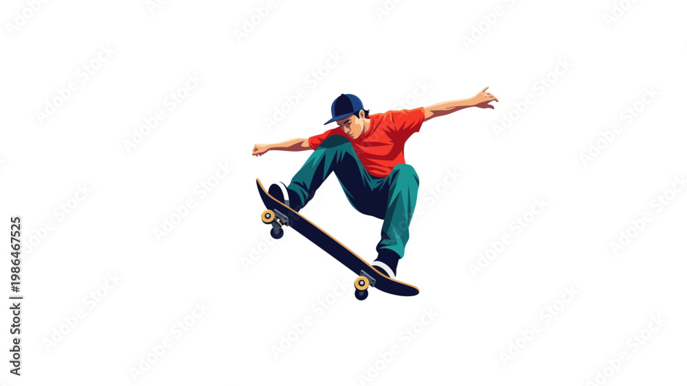Obraz premium Young man performing skateboard trick aerial.