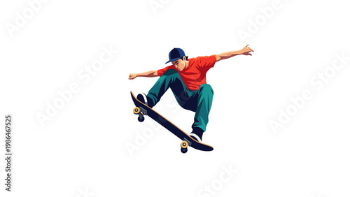 Young man performing skateboard trick aerial.