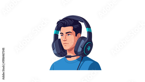 Young man wearing big headphones.