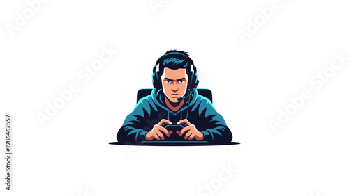 Young man wearing gaming headset.