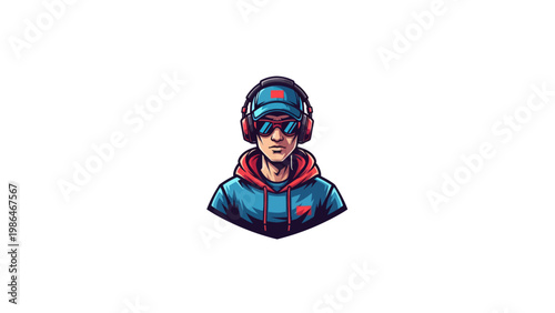 Young man wearing headphones and sunglasses.