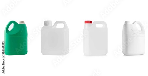 Set of Plastic Chemical Containers Isolated on White Background. industrial, packaging, storage, and product mockup concepts.