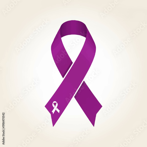 Purple awareness ribbon symbol for lupus, pancreatic cancer, Alzheimer's disease, and domestic violence awareness. Vector illustration with a small white ribbon icon on the lower tail.