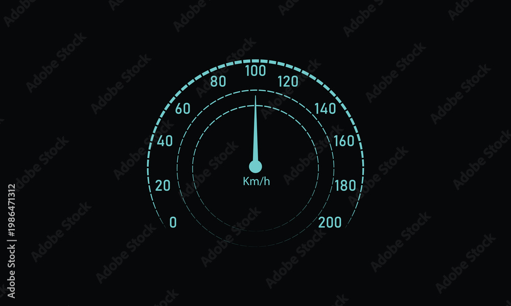 Fototapeta premium Futuristic car dashboard speedometer and fuel panel interface. Designed with clean layout, precise indicators, and futuristic automotive instrument panel style.