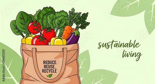 Reusable bag with fresh vegetables for eco friendly shopping
